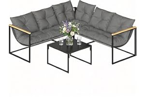 Outsunny 4 Piece Patio Furniture Set, Outdoor Loveseat Sofa Set with Thick Cushions and Coffee Table, Patio Conversation Set 