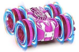 fygurso Waterproof Remote Control Car，4WD Land & Water 2.4 GHz RC Car Remote Control Boat，360°Rotation RC Stunt with LED Lights，Boys Girls Gifts All Terrain Water Beach Pool Toy Pink