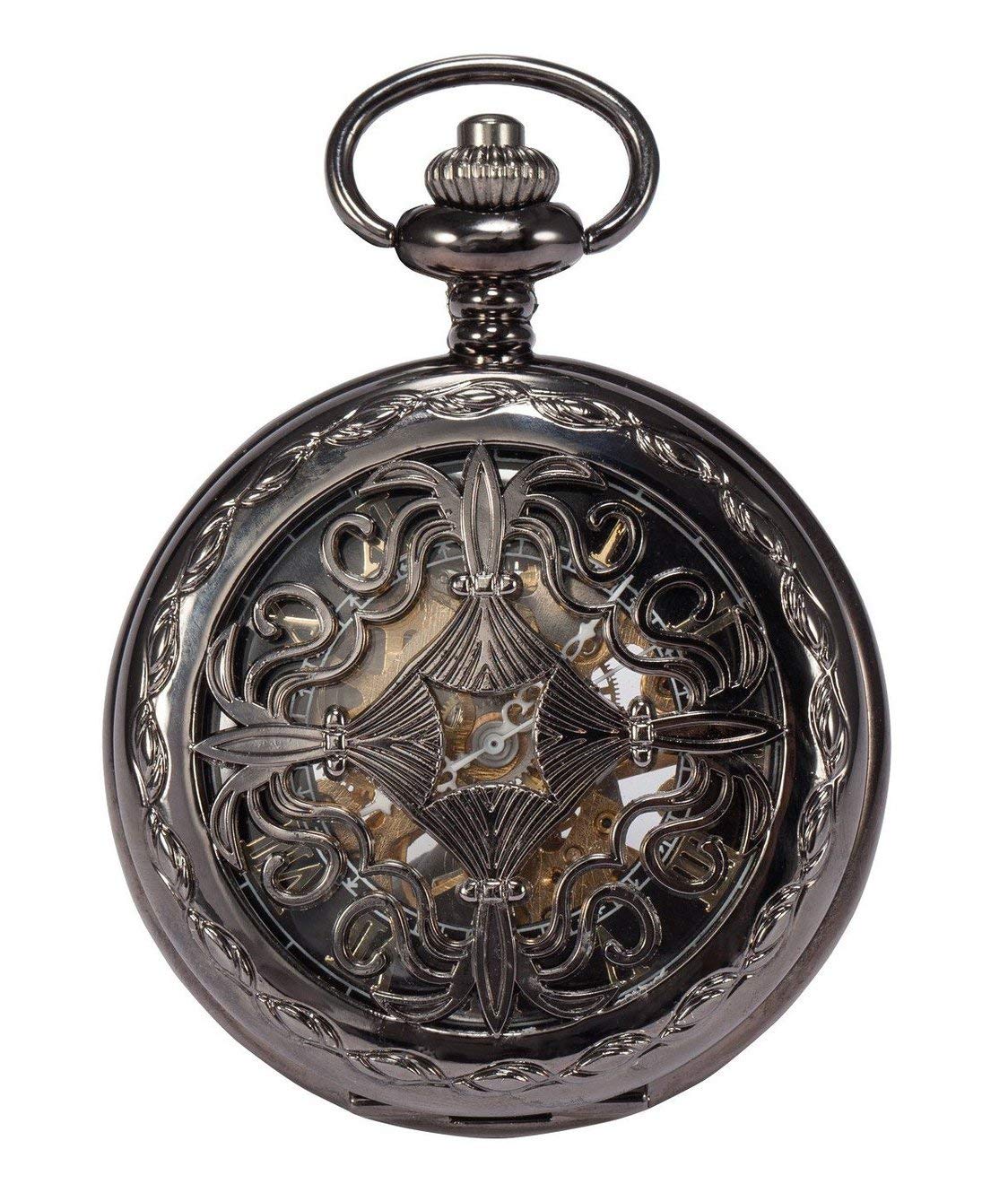 Carrie Hughes Mens Mechanical Pocket Watch Steampunk Baroque Lucky Knot Skeleton with Chain and Box CHPW5