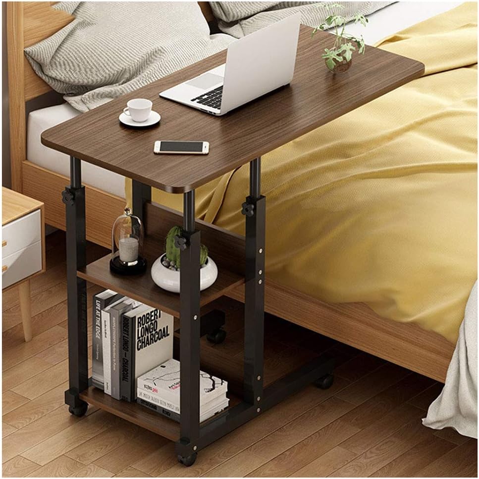 LDG Side Table Laptop Stand Over Bed Table Home Office Portable Mobile Over Bed Table Sofa Couch Rolling Wheel Laptop Computer Desk (Color : Brown, Size : 80 * 40cm)