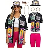 80s 90s Outfit for Women 90s Themed Party Outfits Baseball Jersey Shirts Hippop Clothes 80s Costume Accesories