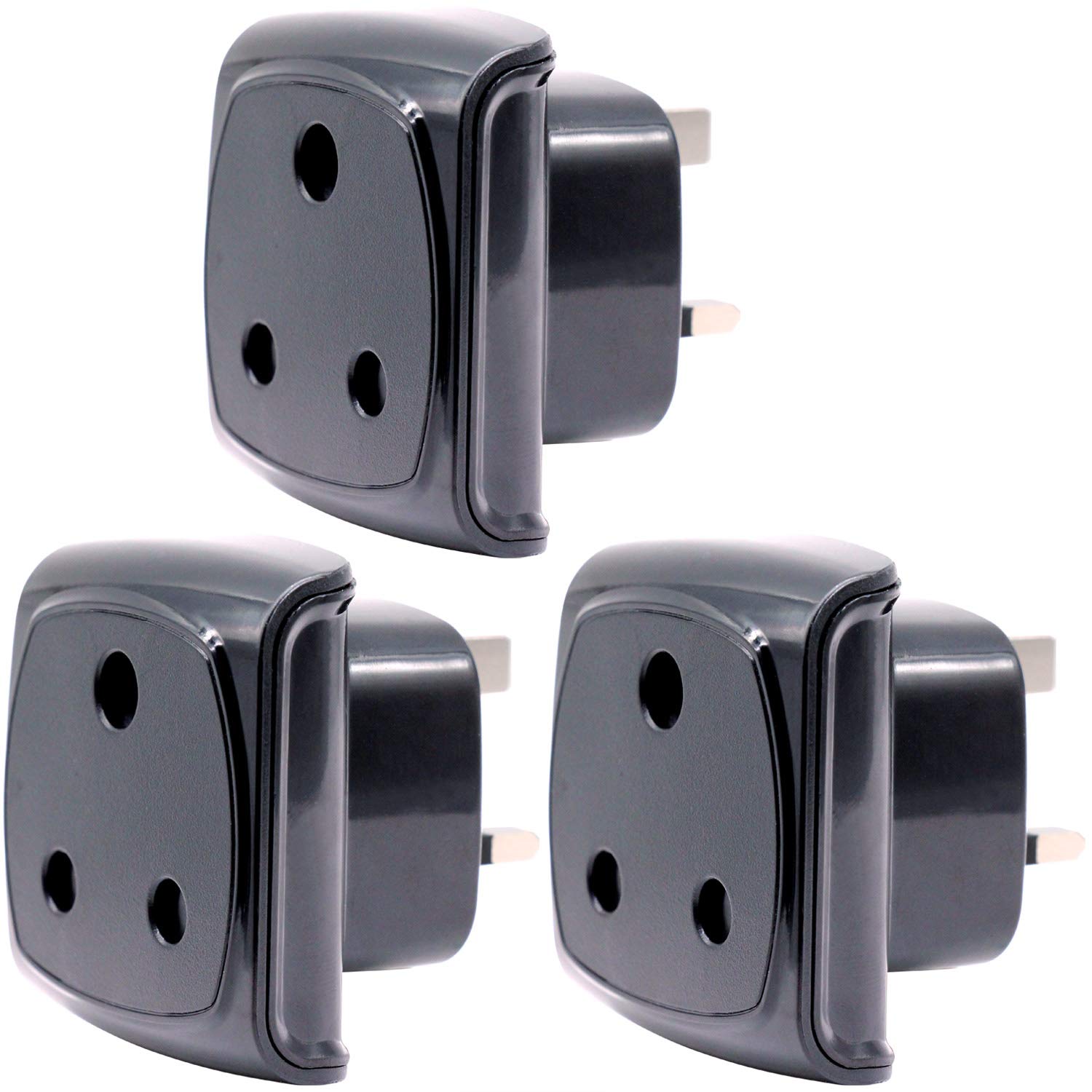 South Africa 3-pin Large Plug Type M Adapter Convert to 3-pin UK Socket, BS 8546 Approved, 13A Fuse with Safety Shutter (Pack of 3, Black)