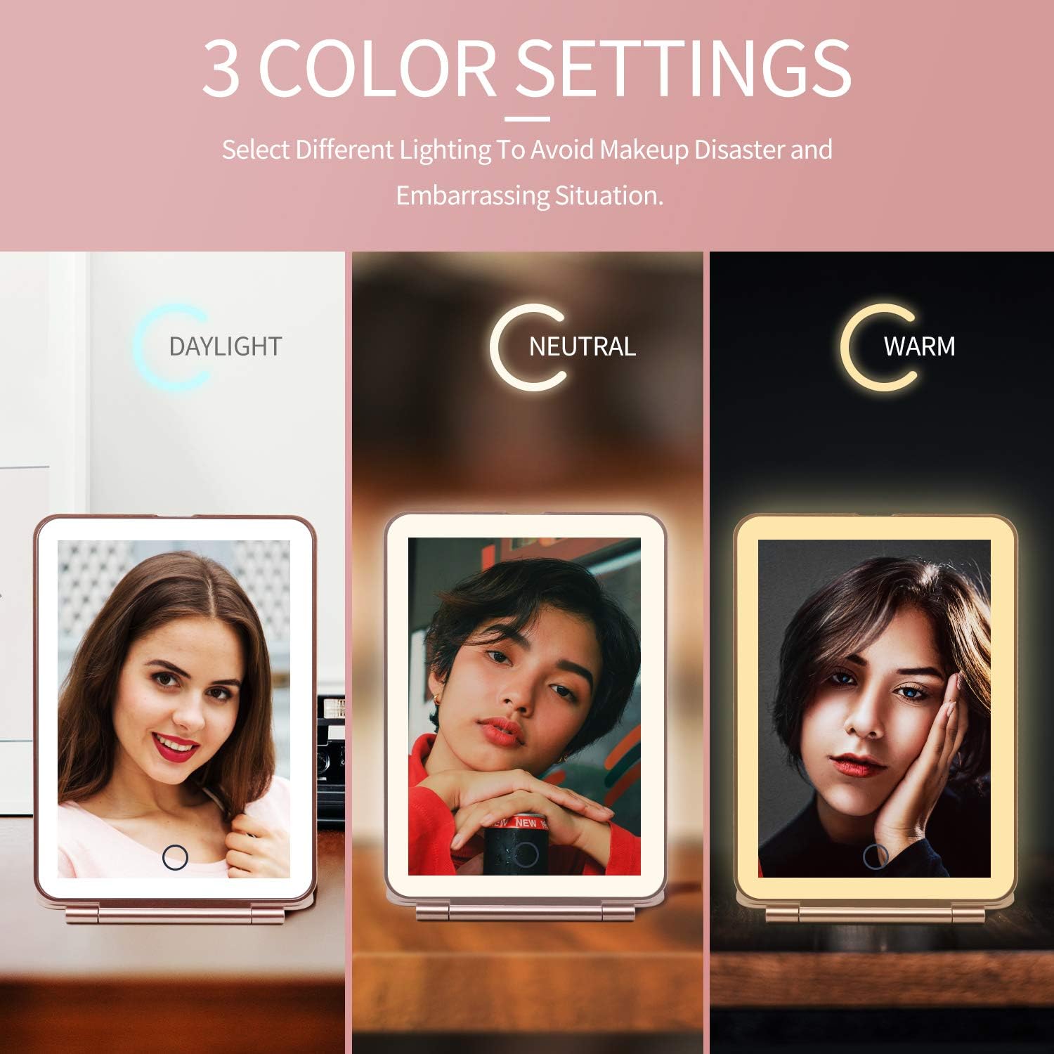 ISFORU LED Travel Makeup Mirror, 3 Colour Light Rechargeable Portable Compact Vanity Mirror - Image 5