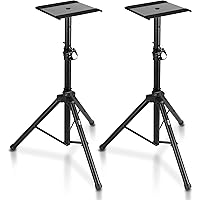 PYLE Speaker Stand- Heavy Duty Metal Tripod Base, Adjustable Height 34.0” to 53.0” Weight Capacity 90lbs, w/Safety Support Pi