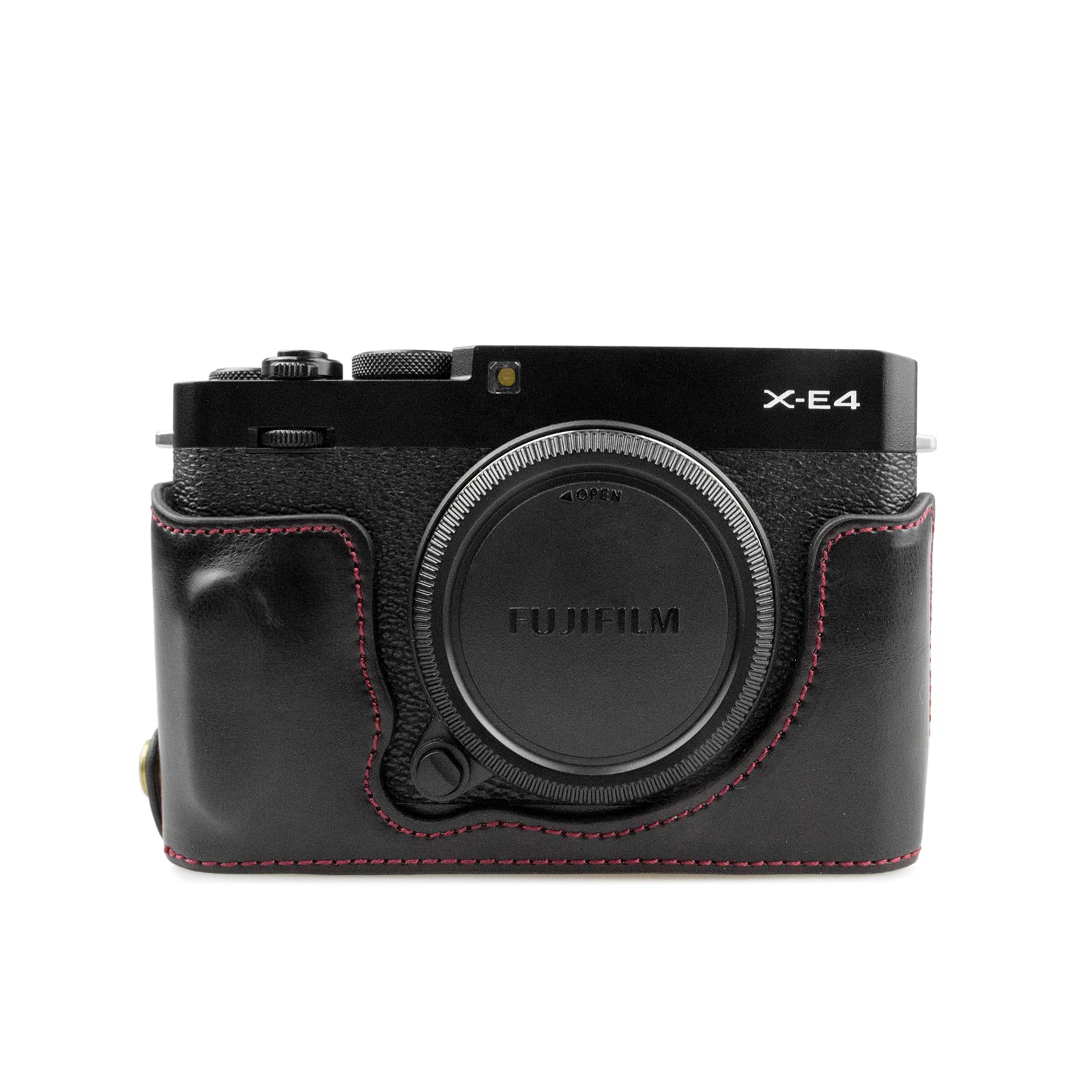 MUZIRI KINOKOO Fuji XE4 Case, Protective Case Compatible for Fujifilm X-E4/ XE4 Camera - PU Leather Half Case with Bottom Opening Semi-Closed Case -Black