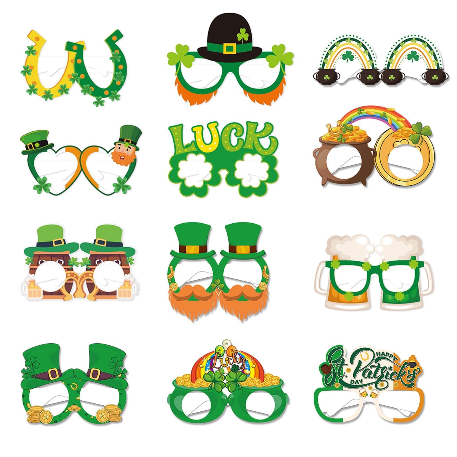 Femihua 12 Pcs St. Patrick's Day Decorations Eyeglasses, St. Patrick's Day Accessories, Paper Irish Luck Shamrock Eyeglasses, Fancy Dress Costume Accessories for Kids Adults Party Favour Supplies
