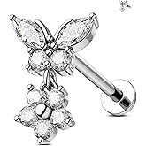 Jewseen Dangle Floral Helix Earrings for Women 316L Surgical Steel Helix Piercing Jewelry Flat Back Cartilage Earrings Stud 16G Internally Threaded Cartilage Piercing Jewelry for Women