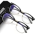 AOMASTE Blue Light Blocking Glasses Vintage Half Frame UV Clear Lens Anti Eyestrain Computer Gaming Glasses for Women Men(P63)