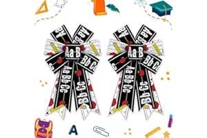 Estivaux 2 Pieces Back to School Bows for Wreath, Preschool Wreath Bows White Black Burlap Bow Apples ABC Craft Bows for Front Door Kindergarten Classroom Decorations Supplies