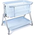 KOOLABABY Baby Bedside Sleeper - Bassinet & Bedside Crib with Height Adjustment & Wheels - Can Be Placed Next to Bed - Attaches to Parents Bed - Easy to Fold & Carry Bassinet for Boys (Blue)