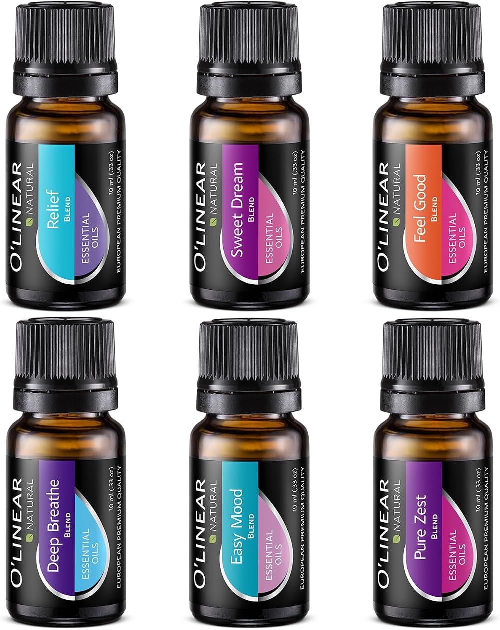O'linear Essential Oils Set - 6 Blends for Sleep, Mood, Stress Relief