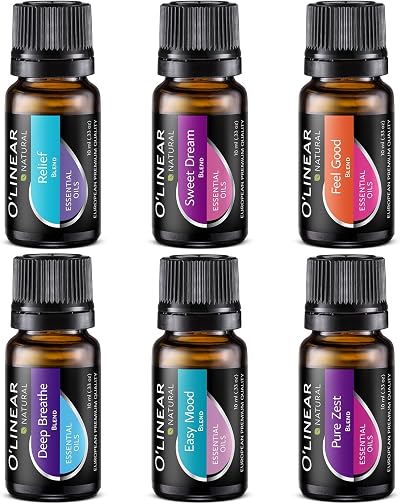 O'linear Essential Oils Set - 6 Blends for Sleep, Mood, Stress Relief