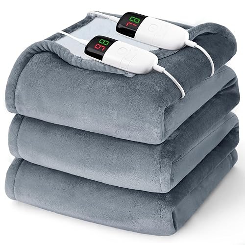 Heated Electric Blanket Queen Size - 84" x 90" Heating Blanket with Dual Control, 10 Levels & 8 Hours Auto Off, Soft Warm Flannel Gift with Over-Heat Protection, ETL & FCC Certified