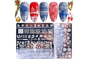 QDSUH Christmas Nail Stamping Plates, 5Pcs Christmas Nail Stamper Kit Snowflakes Xmas Tree Bell Snowman Elk Nail Art Stencils Plates Winter Nail Stamp Kit Manicure Template Design Tool