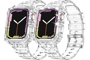 ABELTA Compatible with Clear Apple Watch Band 38mm 40mm 41mm 42mm 44mm 45mm with Protective Case,Shockproof Strap for iwatch Bands Series 8 7 6 5 4 3 2 1
