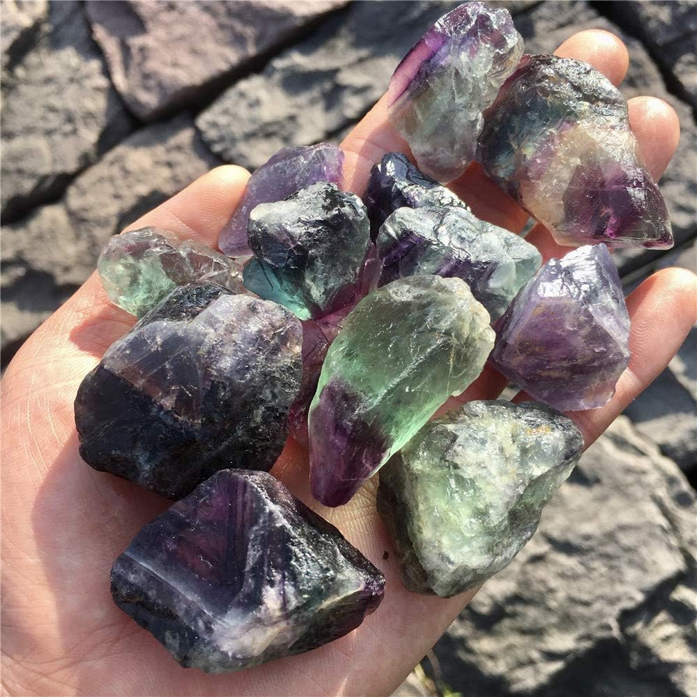 Simurg Raw Fluorite Stone 1lb ''A'' Grade Rainbow Fluorite Rough Crystal - Green Fluorite Rocks for Cabbing, Tumbling, Cutting, Lapidary, Polishing, Reiki Crytsal Healing: Home & Kitchen