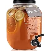 1 Gallon Drink Dispenser with Spigot 18/8 Stainless Steel – Airtight & Leakproof Glass Sun Tea Jar with Anti-Rust Lids, Beverage Dispenser for Parties (Black)