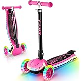 ZIFFY Light-Up Toddler Scooters for Kids 3-8, 3 Wheel Kids Scooter for Boy Girl 110lbs, 20 Dynamic LED Lights, 4 Adjustable Height Ride-on Kick Scooter, Lean-to-Steer Anti-Slip Wide Deck by JOVA