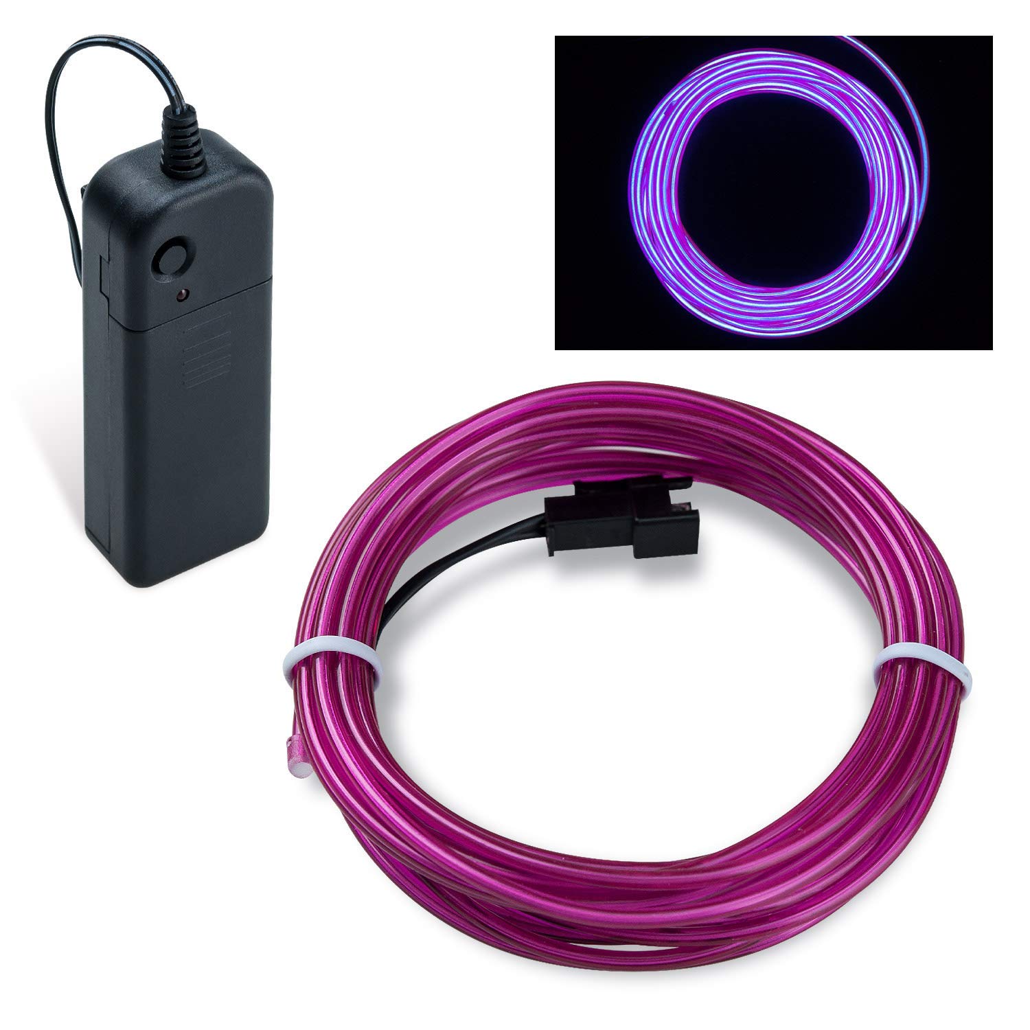 COVVY Neon Glowing Strobing Electroluminescent Light Super Bright Battery Operated EL Wire Cable for Cosplay Dress Festival Halloween Christmas Party Carnival Decoration (Purple, 5M)