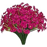 Gamity 15 Bundles Artificial Flowers UV Resistant Outdoor Plants No Fade Faux Plastic Shrubs Fake Silk Flowers Window Box Garden Porch Home Decoration(Fuchsia)