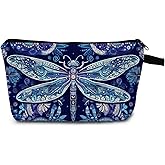 MoCaliduccious Mandala Dragonfly Cosmetic Bag Makeup Pouch for Dragonfly Lovers Zipper Women Purse Mini Traveling Organizer Pouch for Ladies Versatile Toiletry Organizer for Travel & Storage in Blue