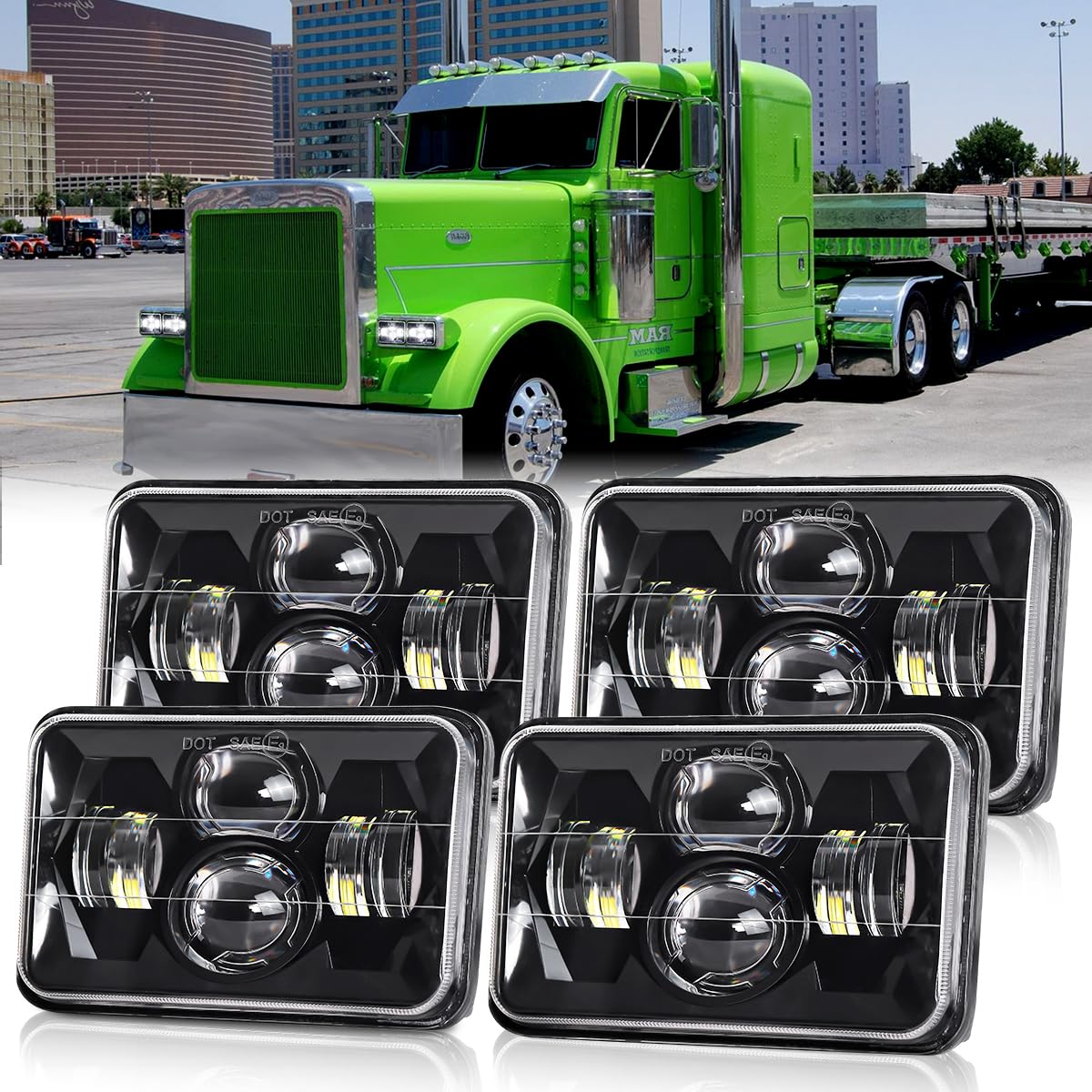 Photo 1 of BAOLICY 4x6 In H6545 LED Headlights DOT Approved 4PCS White High Low Beam Rectangle H4668 H4656 H4651 H4652 H4666 H4642 Headlight for Chevrolet Ford Probe Kenworth T800 W900 Peterbilt Oldsmobile