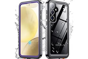 SPIDERCASE Designed for Samsung Galaxy S24 Case Waterproof, Built-in Screen &Lens Protector, Full Heavy Duty Protection, 12FT Military Shockproof, Dustproof, Anti-Scratched Case 6.2 inch, Clear/Purple