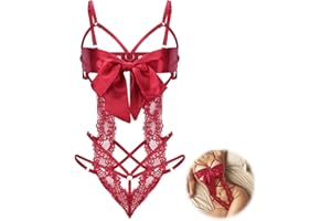 TELOOCO Women Sexy Lingerie Set Unwrap Me Bow Tie Lingerie Lace Smooth Ribbon Lingerie for Ladies Valentines Outfit