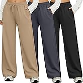 Sweetyweee 3 Pack Lounge Pants Women Wide Leg Baggy Sweatpants Casual Loose Drawstring Elastic Waist Yoga Pants with Pockets