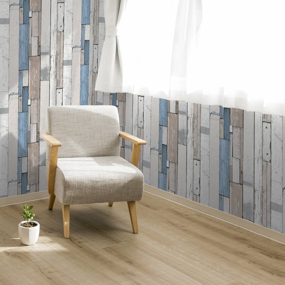 Muriva Painted Wood Beam Stripe Pattern Wallpaper Distressed Faux
