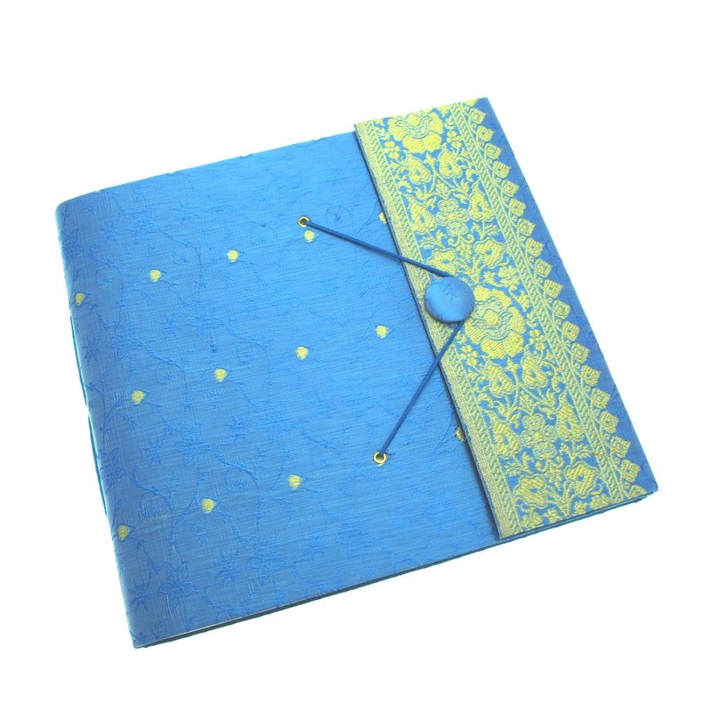Sari Fabric Cover Photo Album Large | Blue | 30 Pages to fit 120 6x4 or 60 7x5 Photos | Fair Trade & Handmade | Scrapbooking and Crafting Picture Album