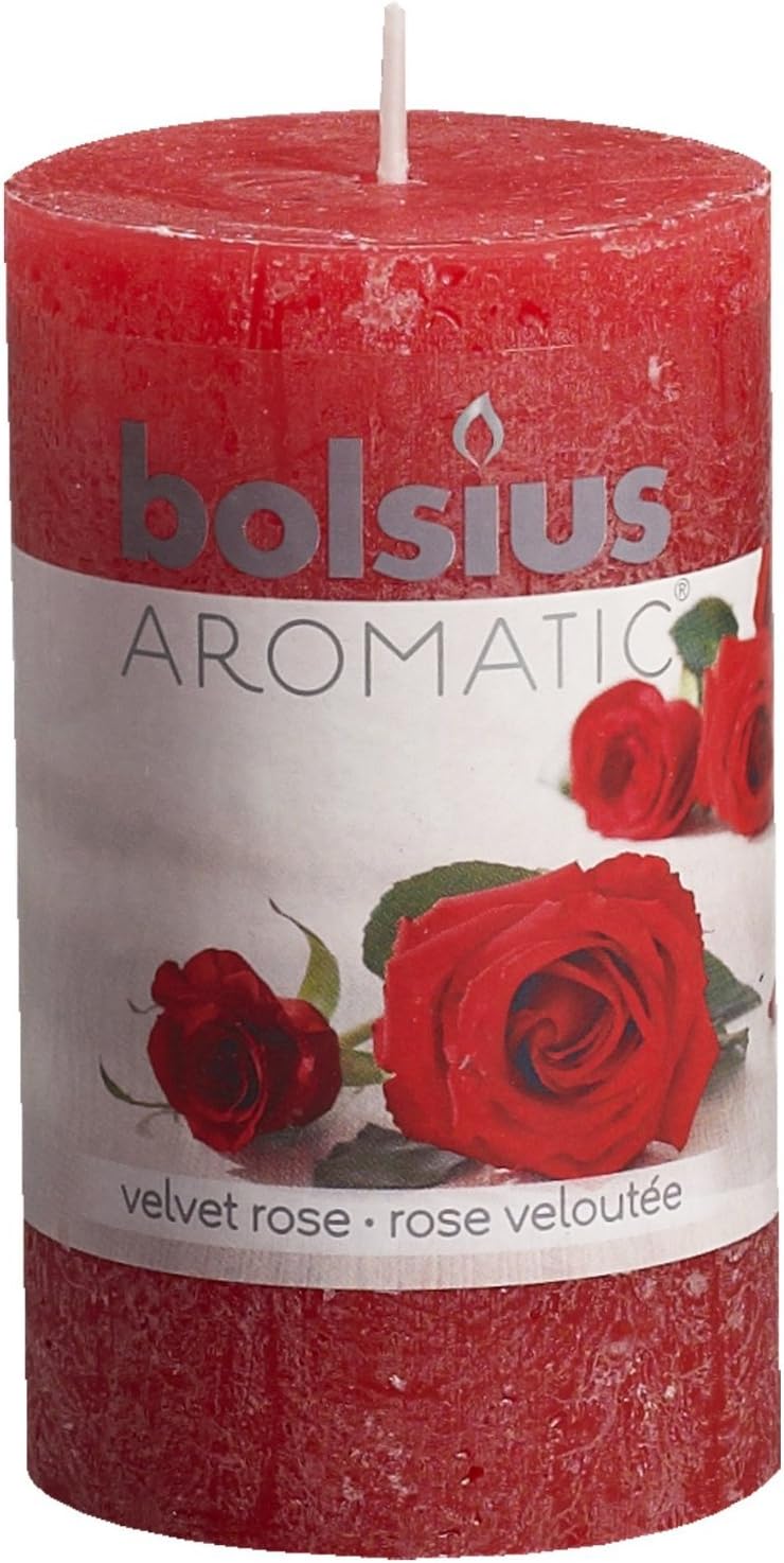 Scented Rustic Pillar Candle (Velvet Rose) Red Floral Scented Pillar Candle Set