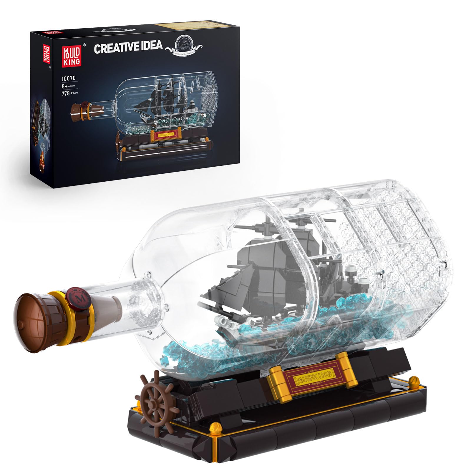 Mould King 10070 Piratenschiff in Flasche Bausteine Black Pearl Segelschiff Klemmbausteine Sammler Schiffsmodell Geschenk für ab 8 Jahren(778 Teile)