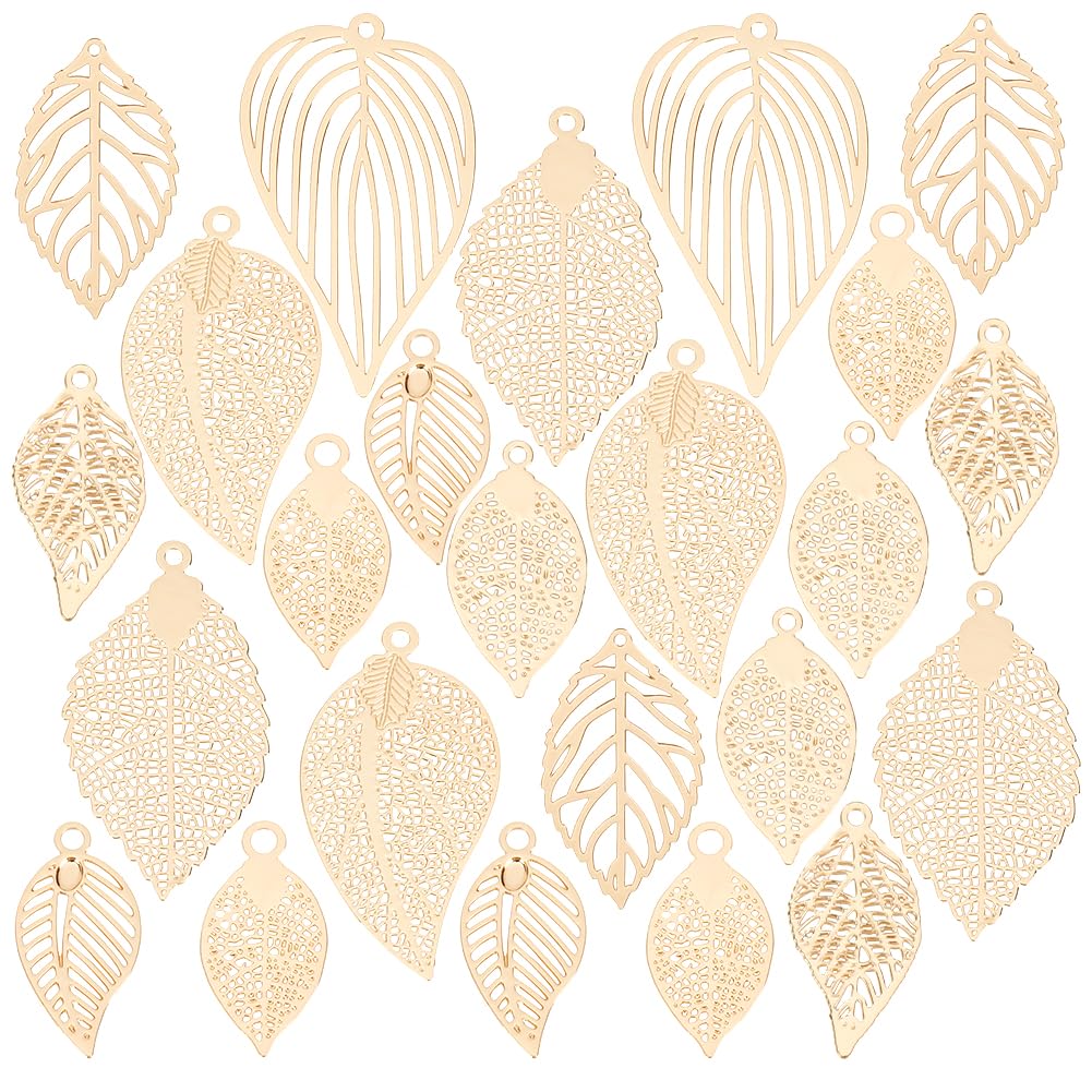 PH PandaHall 64pcs 8 Styles Gold Leaf Pendants Hollow Leaves Charm Ornaments Tree Leaf Crafts Metal Plants Decoration Bulk for DIY Earrings Necklaces Bracelets Headpieces Keychains Bookmark Jewellery
