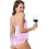 Ekouaer Womens Satin Pajama Set, Backless Cami Top and Shorts Soft Sleepwear for Lounging or Sleepwear