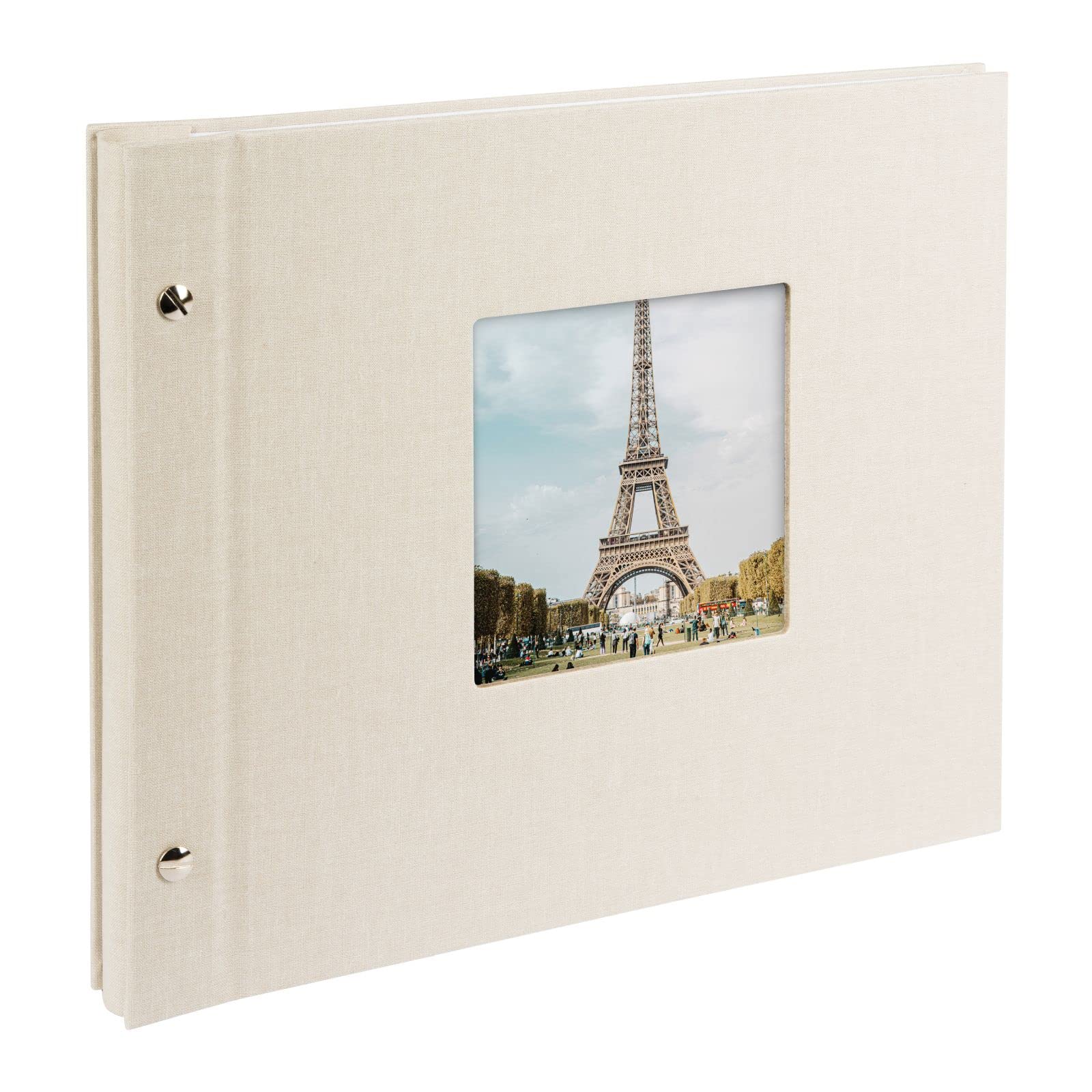 Goldbuch Bella Vista 30 x 25 cm Linen Photo Album, Sand Grey, 40 White Pages with Glassine Dividers, Expandable Album, Screw-on with Photo Cut-out