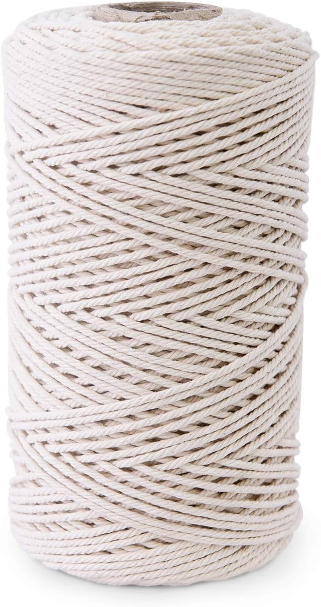 SUNTQ Macrame Cord 4-Strand Twisted (3mmx229yd) Soft Unstained Cotton Rope for Handmade Plant Hanger, Wall Hanging Craft Making, Crafts, Knitting,Decorative Projects Original Color Cotton String