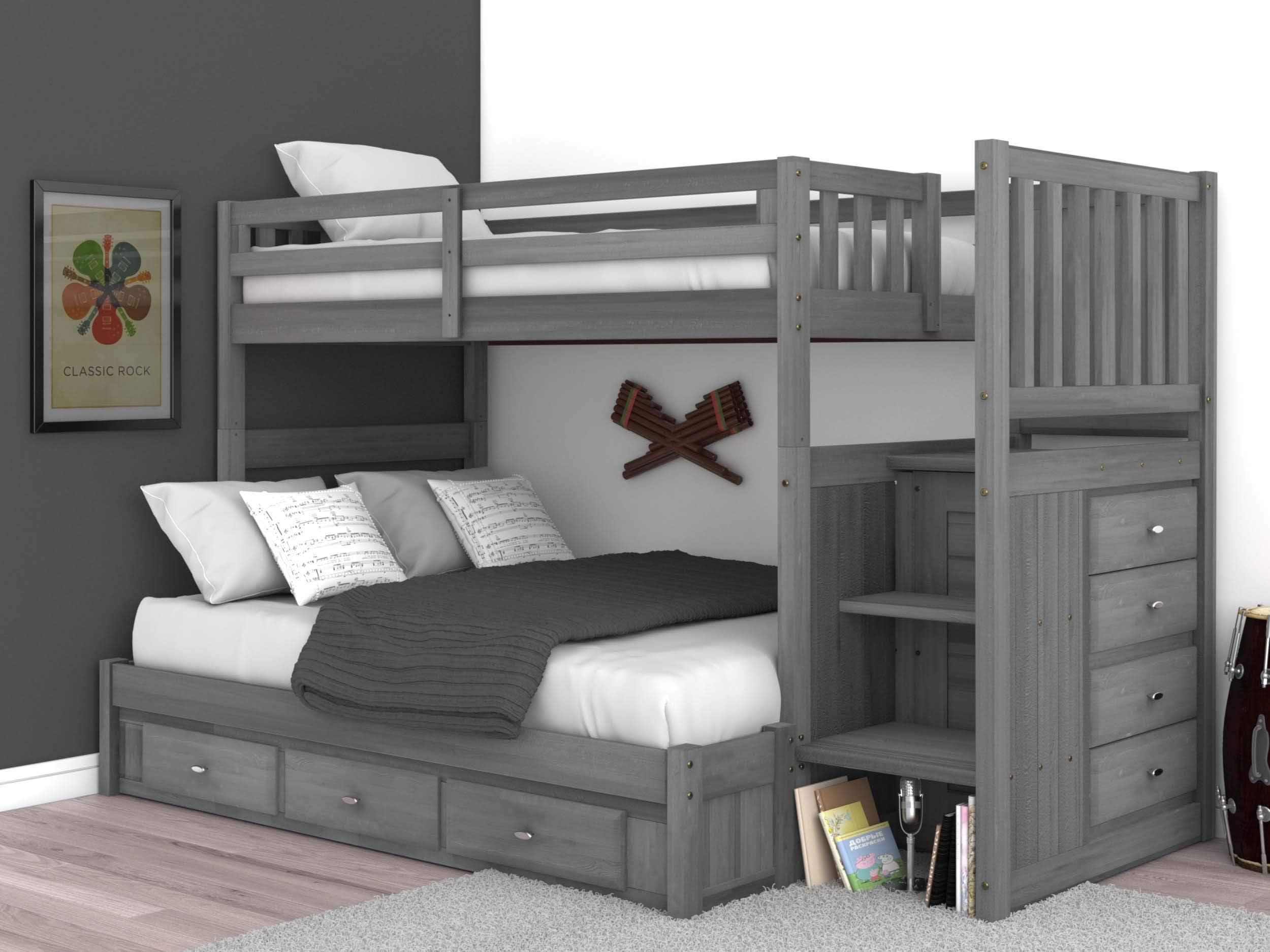 Discovery World Furniture Charcoal Twin Over Full Stairbed with 3 Drawers