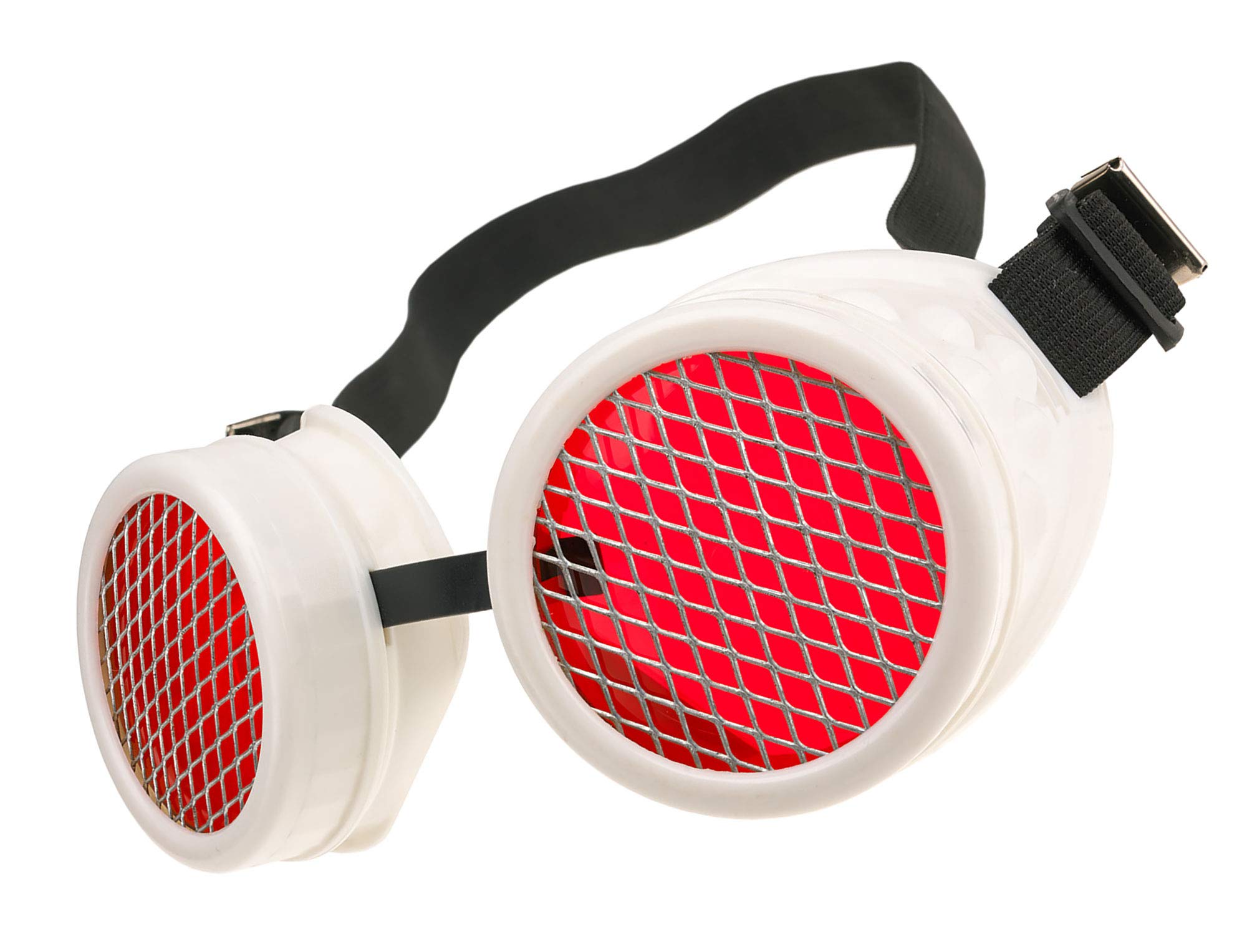 MFAZ Morefaz Ltd Welding Cyber Goggles Steampunk Goth Cosplay Sunglasses 50s Round Glasses Party Fancy Dress (White Grid)