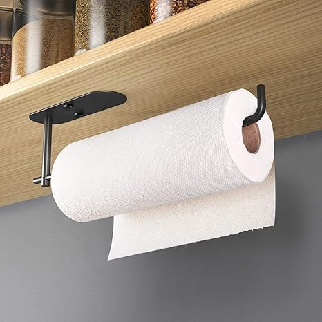 Amazon キッチンペーパーホルダー 内閣マウント 自己粘着紙タオルの下に黒い紙タオルホルダーキッチンロール紙 ステンレス鋼のための壁の上にスティックラック ホーム キッチン 収納 キッチンペーパーホルダー オンライン通販