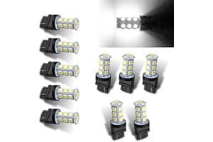 Polcatay 10 PCS 3157 LED Light Bulb, 5050-18SMD 360-degree Waterproof Brake Light With High Brightness, 6500 K DC 12 V 1.8 W Energy-saving Long-life Taillight Bulb Replacement, for Most Cars (White)