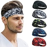 Beister Sports Headbands for Men & Women (5 Pack), Moisture Wicking Sweatbands, Elastic Non Slip Sweat Bands, Athletic Workout Fashion Wide Hair Bands for Running, Cycling, Basketball, Yoga