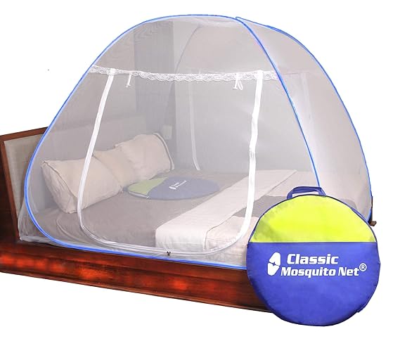 Classic Mosquito Net Foldable King Size (Double Bed) with Free Saviours - (Blue)