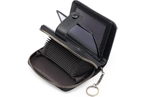GAEKEAO Leather Credit Card Holder Small Wallet for Women RFID Blocking Bifold Zipper Card Case Organizer Wallet with Keychain