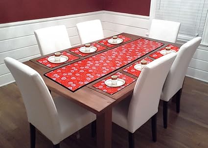 La Roze Home Furnishings by PVC 6 Seater Dining Table Runners with Placemats (Multicoloured)