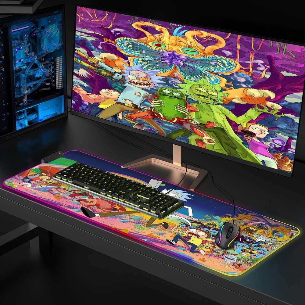 Bimormat RGB Gaming Mouse Pad Large Mouse Mat, 31.5 X 11.8 Inch Extra LED Extended Mousepad, Non-Slip Rubber Base Mouse Keyboard Mat (80x30 Rikrun): Home Audio & Theater