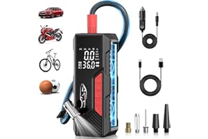 Aneson Tire Inflator Portable Air Compressor, Cordless Air Pump for Car Tire 150PSI, Battery & 12V DC, Electric Bike Pump with Pressure Gauge, Auto Shutoff, for Bicycle, Ball, Motorcycle Accessories