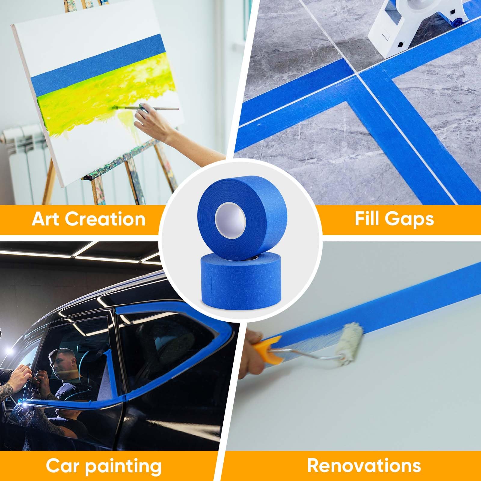 Gicare 3 Rolle Malerkrepp Masking Tape 50mm x 50m Abklebeband Maler für Malerarbeiten, Kreppband Malerband Standard Papierklebeband UV Maler Klebeband für Farbtrennung Renovierungen(Blau) 8