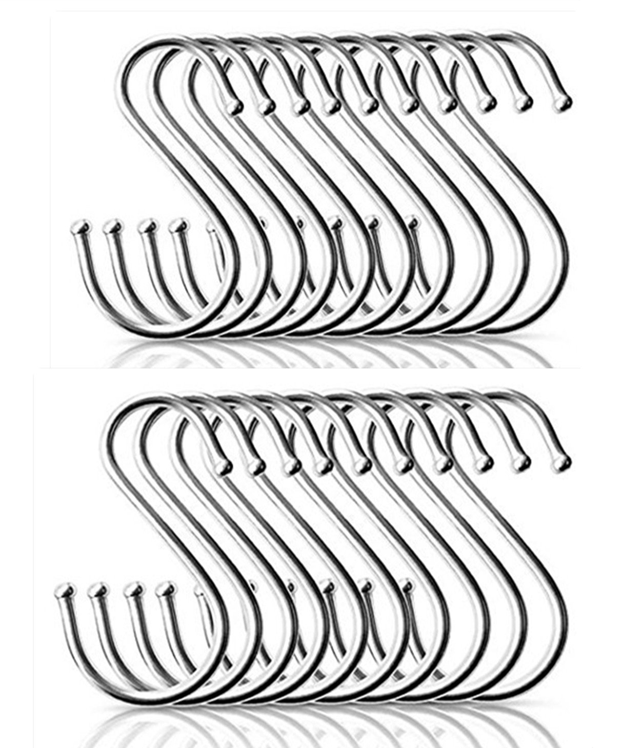 QTKJ S Shaped Hooks Heavy Duty for Hanging Coats,Pots and Pans,Plants Stainless Steel Hangers 20 Pack (7.6 cm)