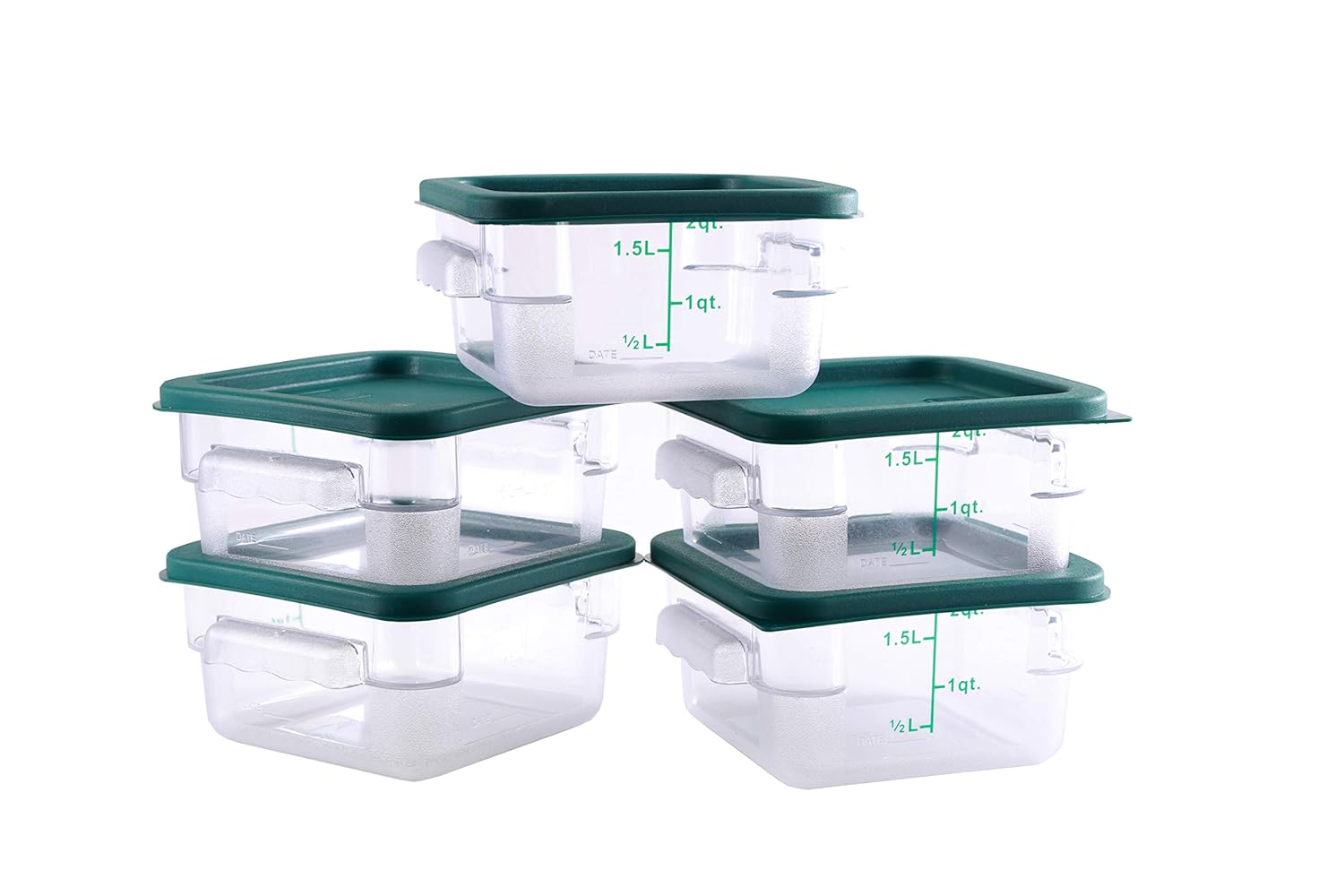 Hakka 2 Qt Commercial Grade Square Food Storage Containers with Lids,Polycarbonate,Clear - Case of 5